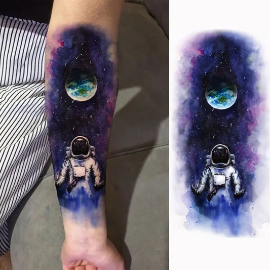 Realistyczny Tatuaż Tymczasowy – Astronauta & Ziemia